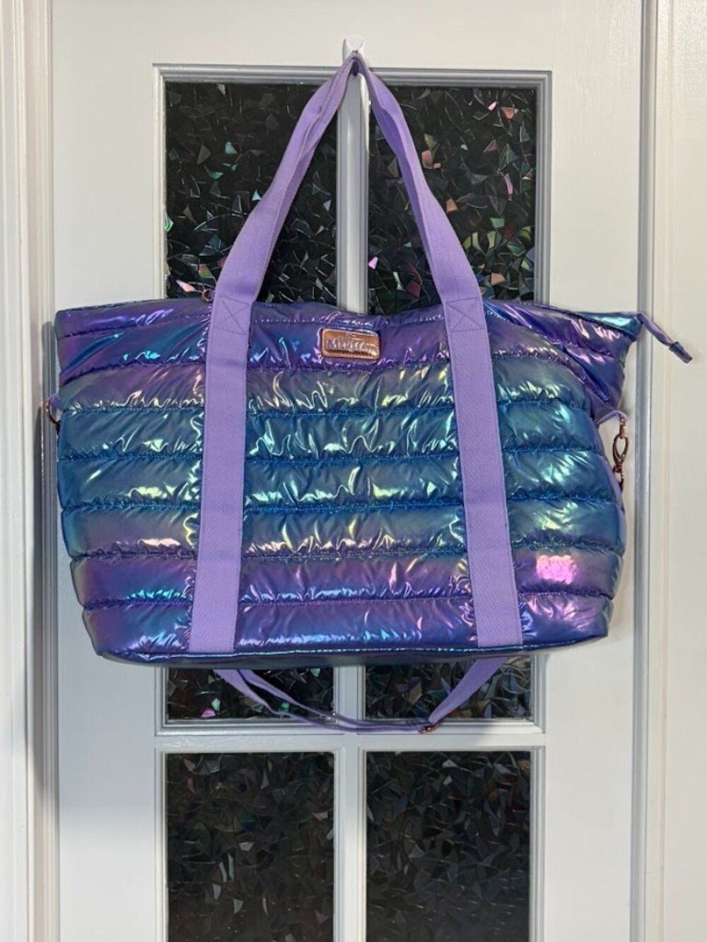 Disney The Little Mermaid Metallic Rainbow Iridescent Puffer Tote Bag